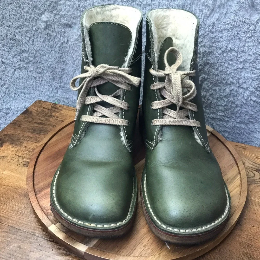 Danish Duck Feet Faborg Boots EU 45 M 11.5 W 13 Forest Green Leather Wool Lined - Picture 3 of 13